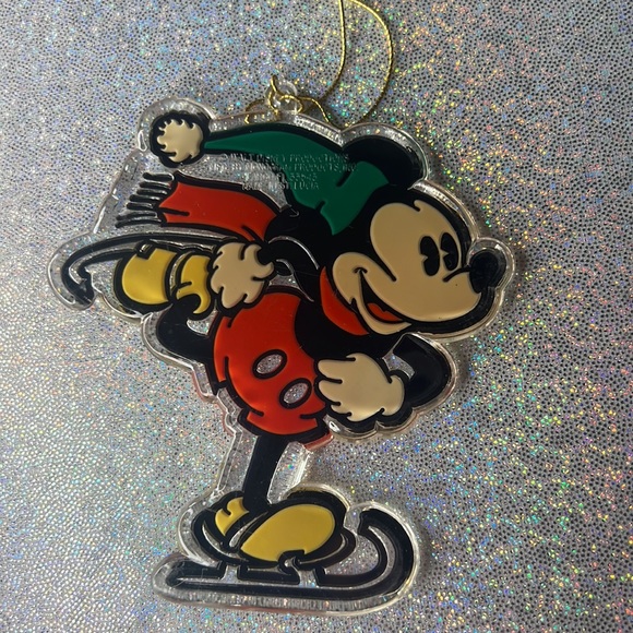 Disney ornament Mickey Mouse skiing vintage clear red green yellow black Xmas. - Picture 5 of 6